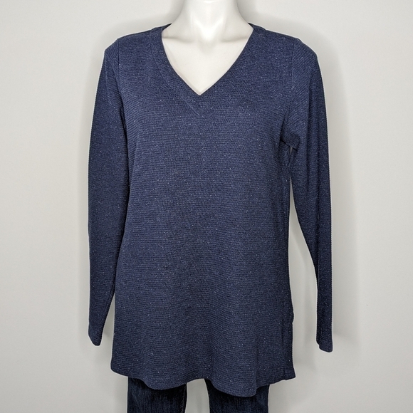 J. Jill Tops - J Jill Wearever Collection blue v neck long sleeve waffle knit S